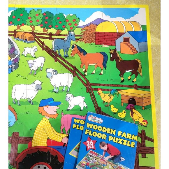 JUMBO 26 piece kids' Wooden FARM scene JIGSAW FLOOR PUZZLE 36x24 First Learning - Picture 4 of 9